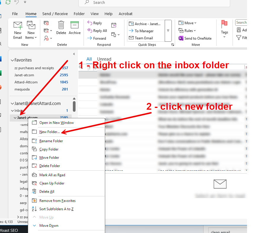 how to create folders in Outlook desktop