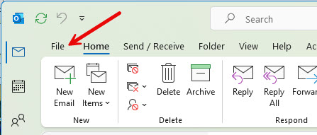 Outlook file menu location