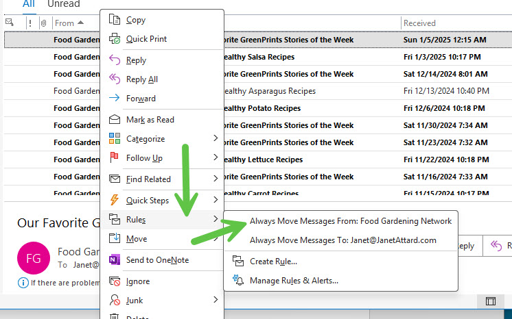 how to create a rule in outlook to move mail to a specific folder